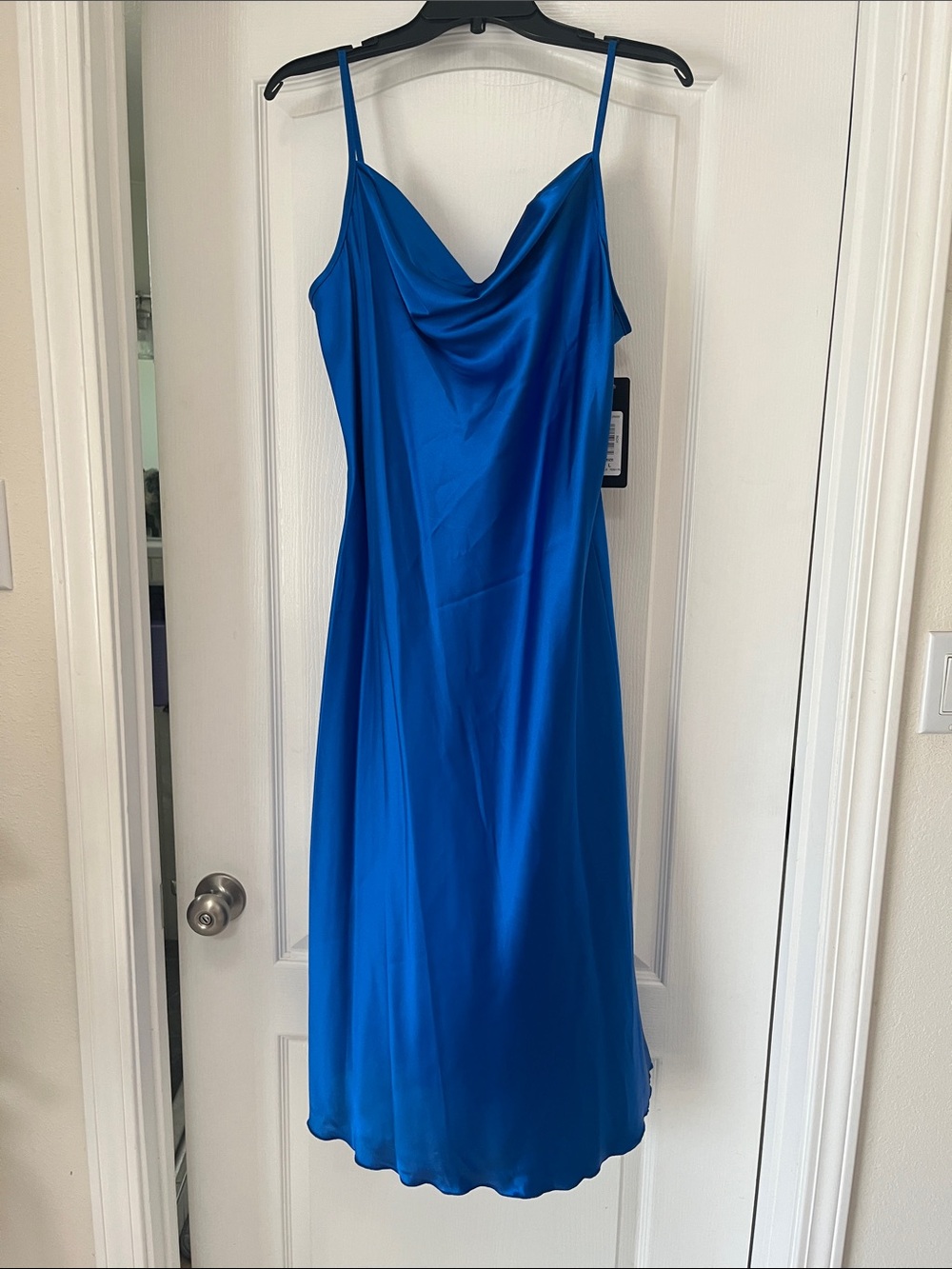 bebe Royal Blue Satin Cowl Midi Slip Dress
